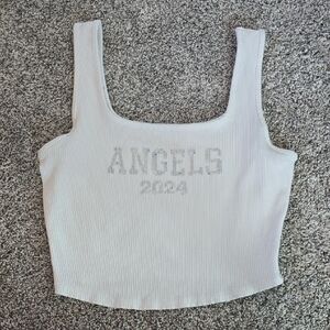 Ribbed White 'Angels' Tank Top